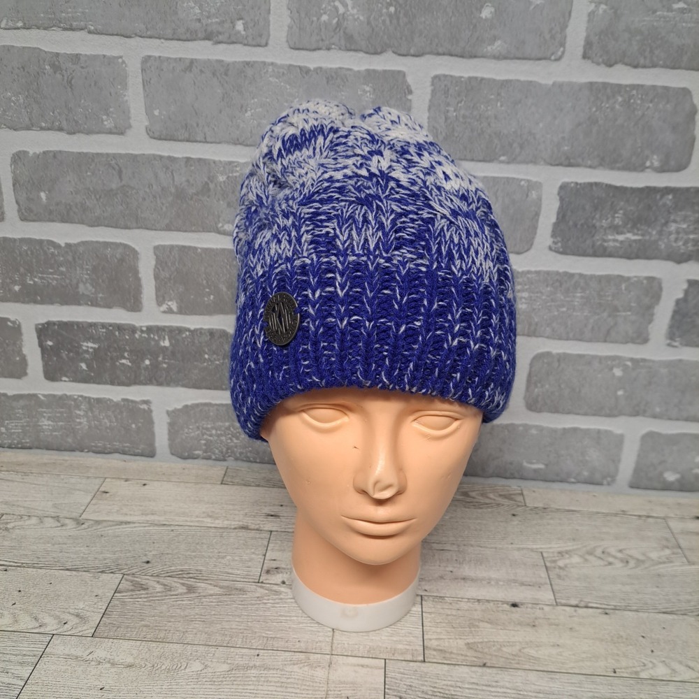 Donna Karan Circa 1989 Girls‎ Blue White Knit Lined Winter Hat One Size